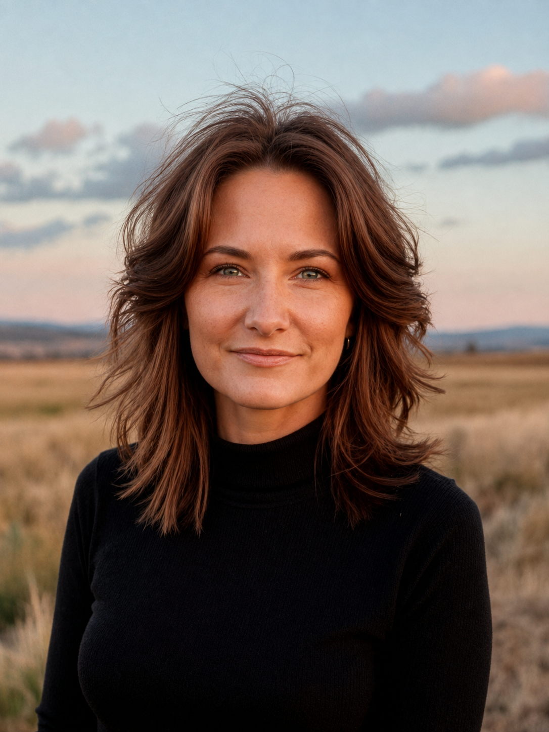 Chelsea Brady, photographed at dusk in open grassland